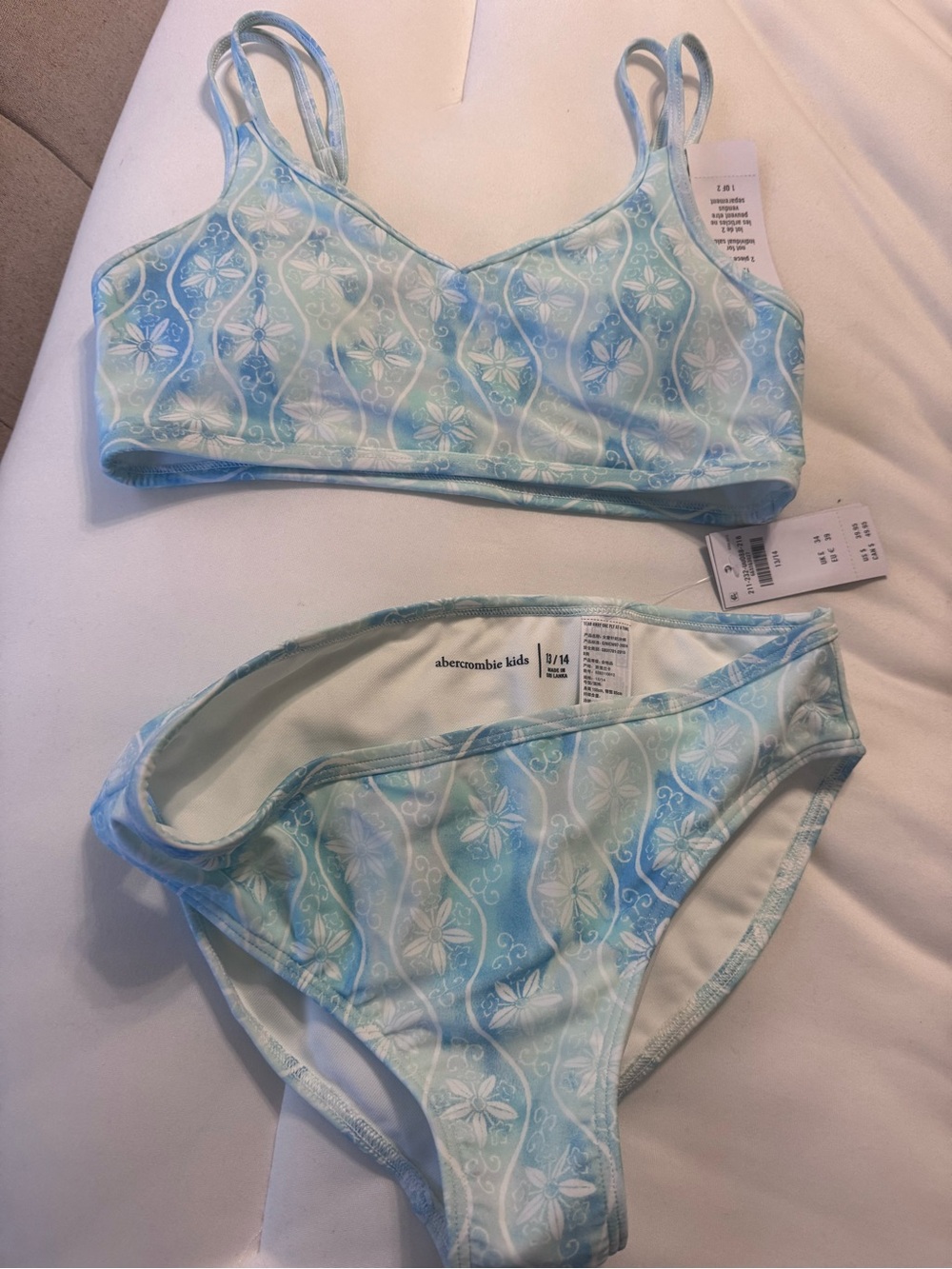 abercrombie kids pastel blue & white floral two-piece swimsuit
